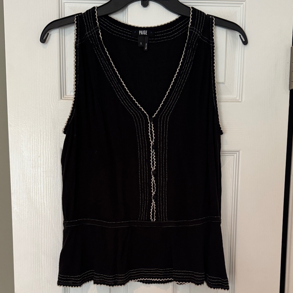 PAIGE Black Tank Top with White Stitching